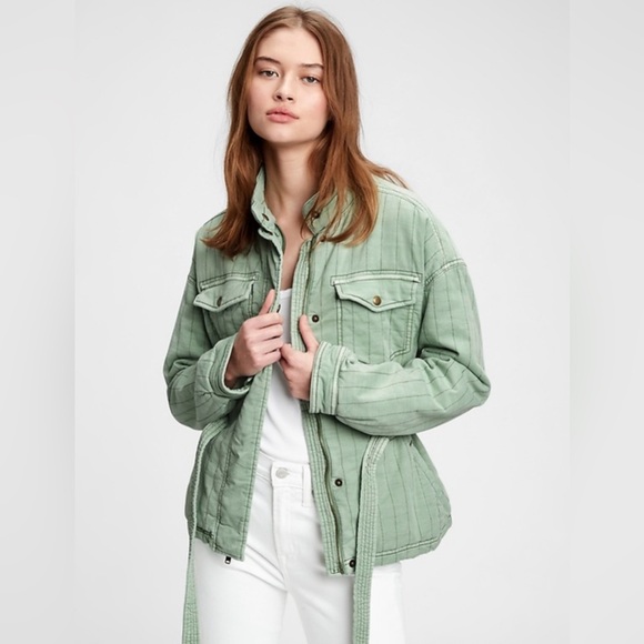GAP Jackets & Blazers - Gap Quilted Utility Belted Jacket Size LP Coquette Soft‎ Girl Green Bohemian